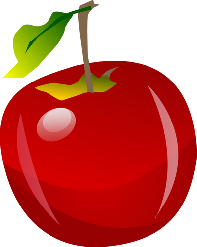 Ilustrasi vektor apel merah mengilap dengan ujung