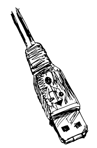 Vektor klip seni tangan dan pensil ditarik konektor USB