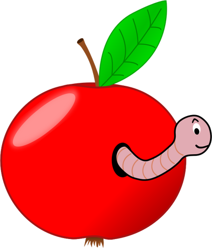 Manzana roja con la imagen de vector gusano