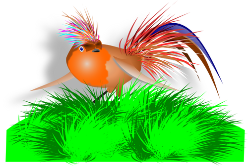 Vector de dibujo de ave colorida en pasto