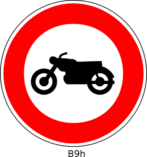 Clipart vectorial de ninguna entrada para motos y motocicletas ligeras alrededor de señal de tráfico prohibitoria