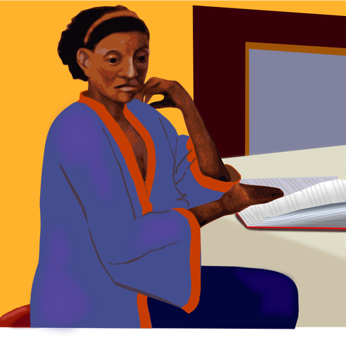 Afro-amerikansk lady leser en bok på en tabell vektorgrafikk utklipp