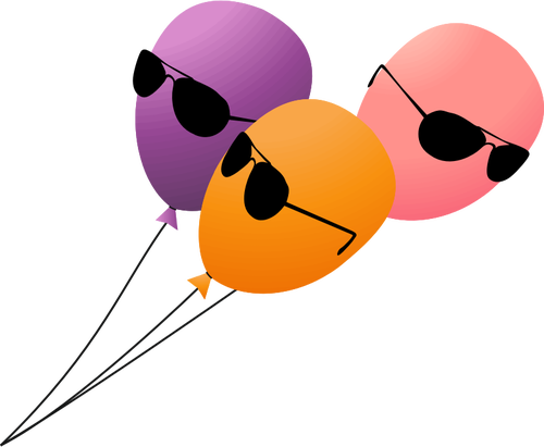 Trois ballons volants avec lunettes de soleil sur une illustration vectorielle de plomb