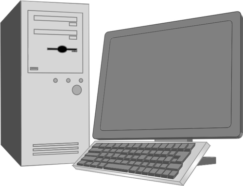 Vector afbeelding in grijswaarden desktop computer configuratie