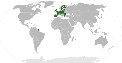 Eurooppa korostettuna maailmankartan vektorikuvassa