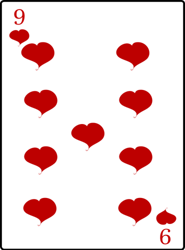 Sembilan dari hati bermain kartu vektor gambar
