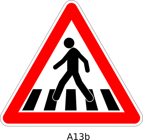 Tanda peringatan lalu lintas pejalan kaki menyeberang vektor gambar