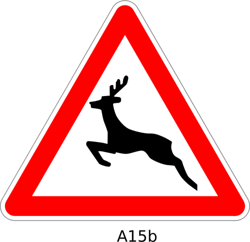 鹿正在横穿交通警告标志矢量图