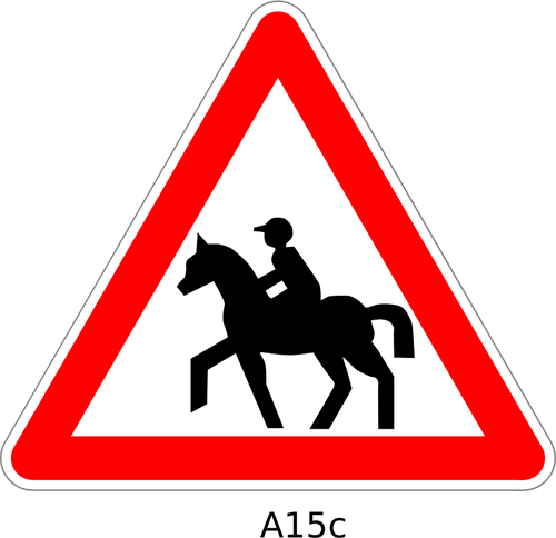 Jinete del caballo en la carretera tráfico signo vector imagen