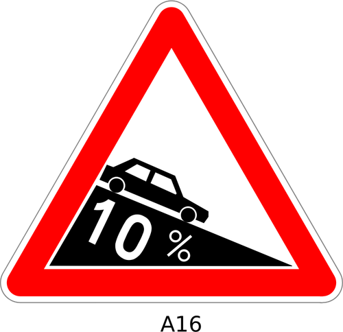 Vector tekening van gevaarlijke afdaling driehoekige verkeersbord