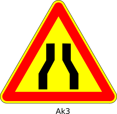 Vector Illustrasjon av veien smalner foran midlertidig trekantet veiskilt