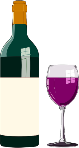 בקבוק יין אדום וזכוכית בגרפיקה וקטורית