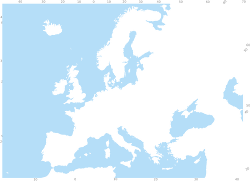Blue and white clip art of map of Europe