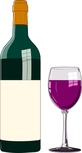 酒瓶和玻璃红酒矢量图像