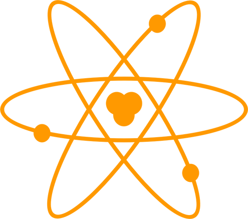 Ilustración de diagrama de un átomo en color naranja