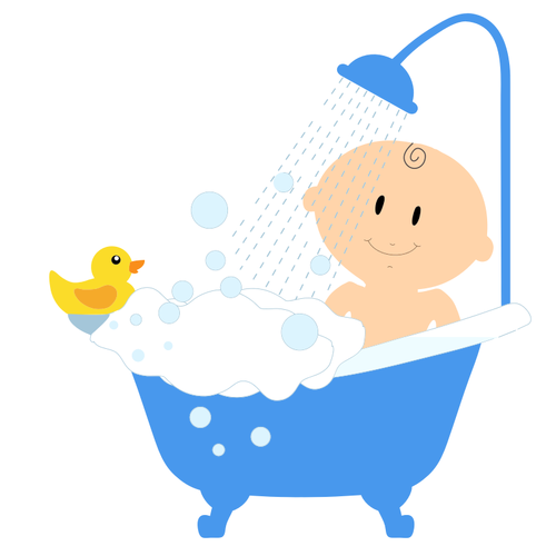 Cartoon babyjongen nemen van een bad
