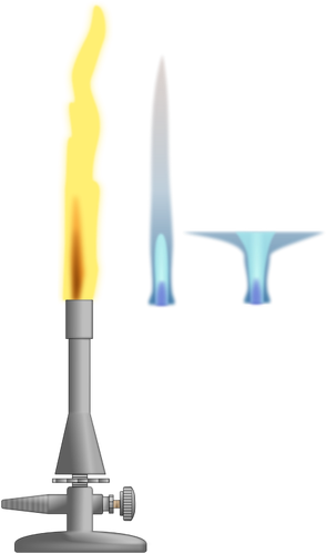 Gambar vektor laboratorium burner dengan 3 berbeda api
