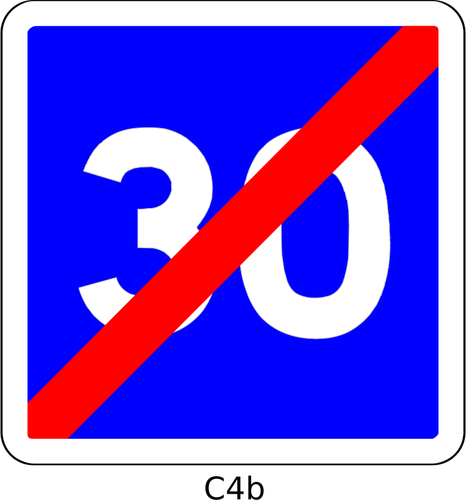 Gráficos vectoriales de fin de límite de velocidad de 30mph azul cuadrado francés roadsign