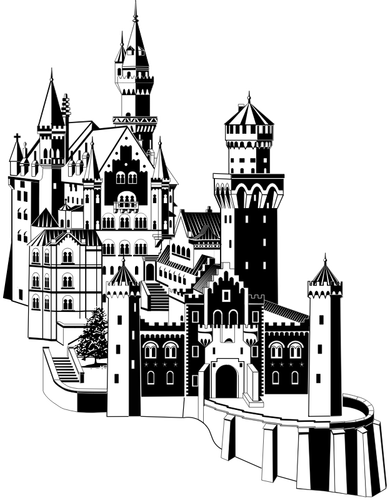 Castelul Neuschwanstein în alb şi negru vector miniaturi