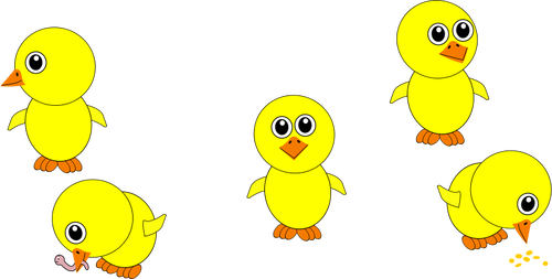 Söpö keltainen poikaset syövät vektorikuvaa