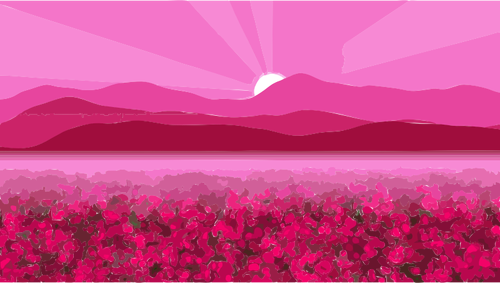 花のフィールドのピンクのイラスト