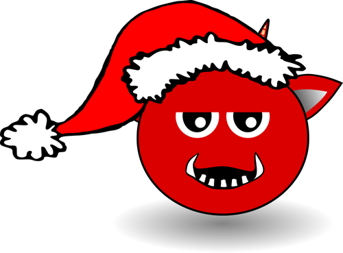 红色卡通小恶魔头与圣诞老人帽子