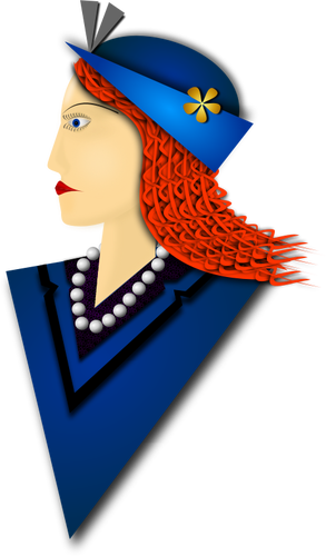 Vector graphics of elegant woman with blue hat