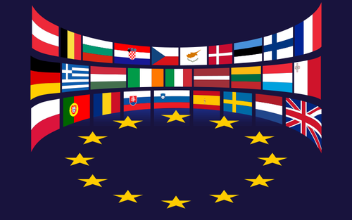 Gambar bendera Uni Eropa di sekitar bintang