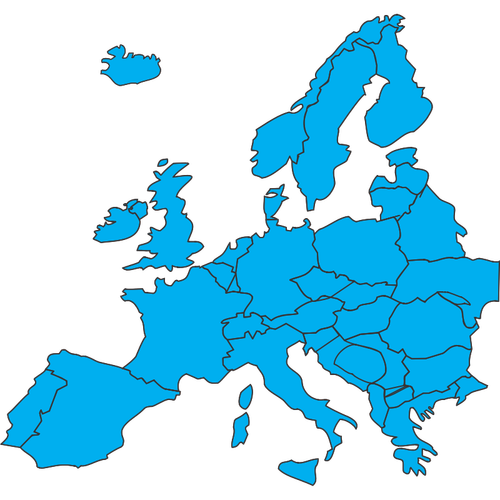 यूरोप के मानचित्र के नीले सिल्हूट वेक्टर क्लिप आर्ट