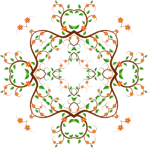 Vektori ClipArt-kuva neliönmuotoisesta kukkapuun suunnittelusta