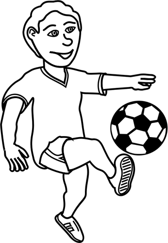 Menggambar sepak bola yang bermain anak laki-laki dalam hitam dan putih