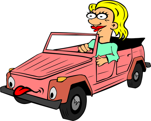 Jente kjører bil tegneserie
