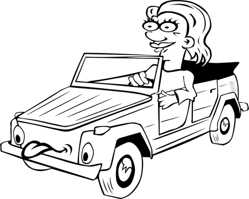面白い車を運転する女の子のベクトル画像