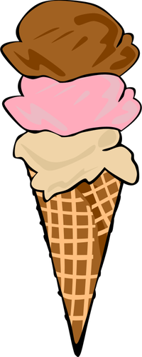 Warna gambar vektor tiga sendok es krim di kerucut
