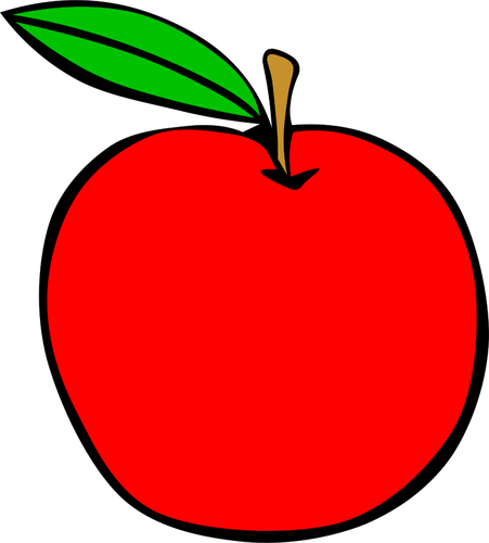一片绿叶的红苹果