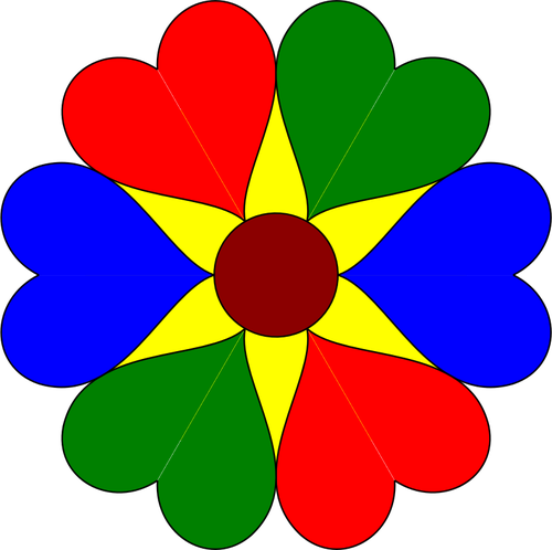Illustrazione vettoriale di cuore sei fiori colorati