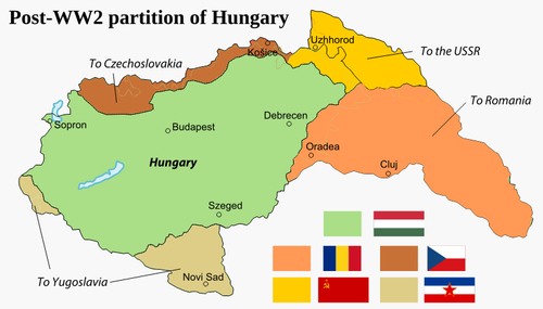 世界大戦 2 のベクトル図の後のハンガリーの王国の地図