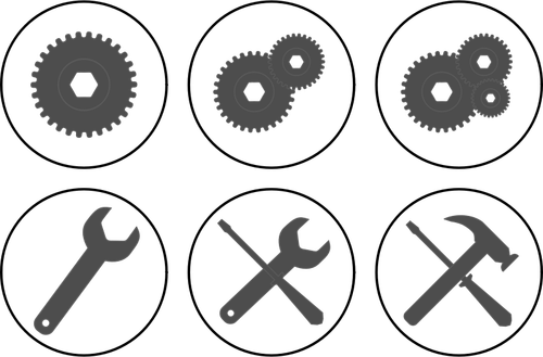 Clipart vetorial de monocromático conjunto de botões de configurações