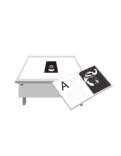 Skrivbord och bok bredvid vektorgrafik