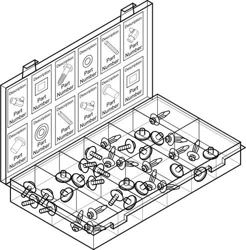 Vector illustraties van selectie van schroeven in een container