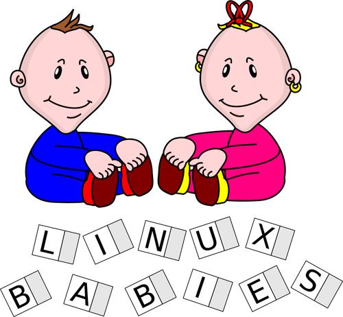 Desenho de vetor de dois rapazes de bebês de Linux