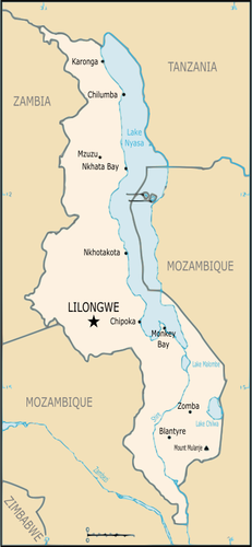 Kart over Malawi