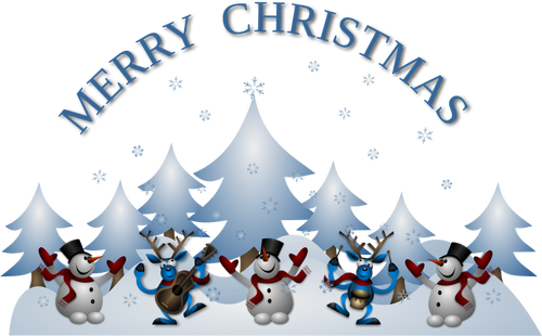 Boneco de neve e dançar Georgias com guitarra ilustração em vetor cartão feliz Natal