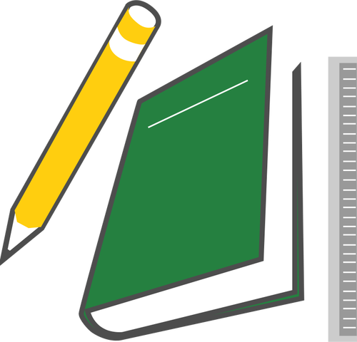 Penna, anteckningsboken och linjal vektorbild