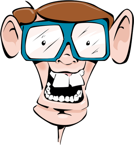 Vector clip art of comic geek face with glasses