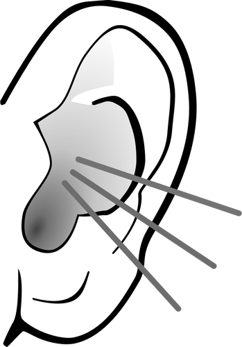 Grafika wektorowa słuchania ucho w skali odcieni szarości