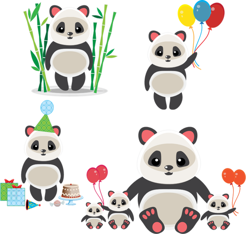 Um grupo dos pandas bonitos