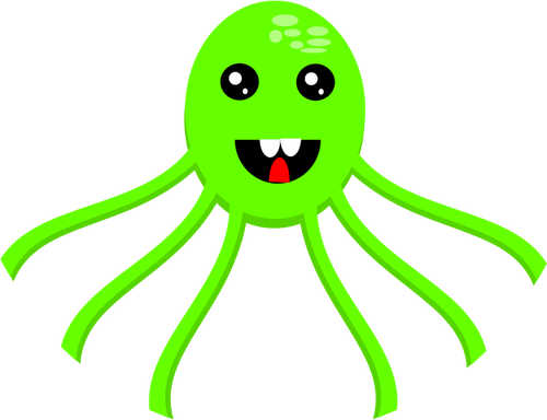 Ilustrasi vektor gurita tersenyum hijau