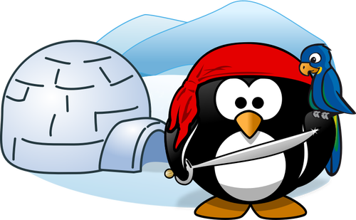Immagine vettoriale del pinguino pirata in Antartide
