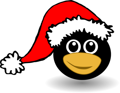 Fata de pinguin amuzant cu Moş Crăciun pălărie